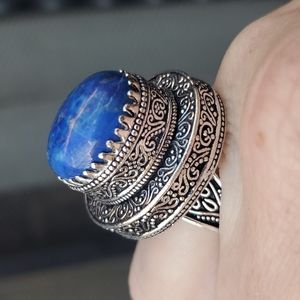 New Lapis Lazuli 925 Silver Statement Ring.